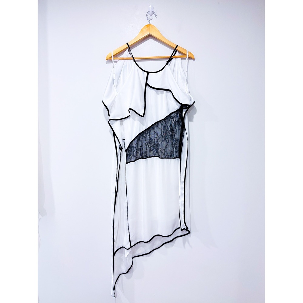BEDO White black asymmetrical dress | Satin lace‎ party | X-Small